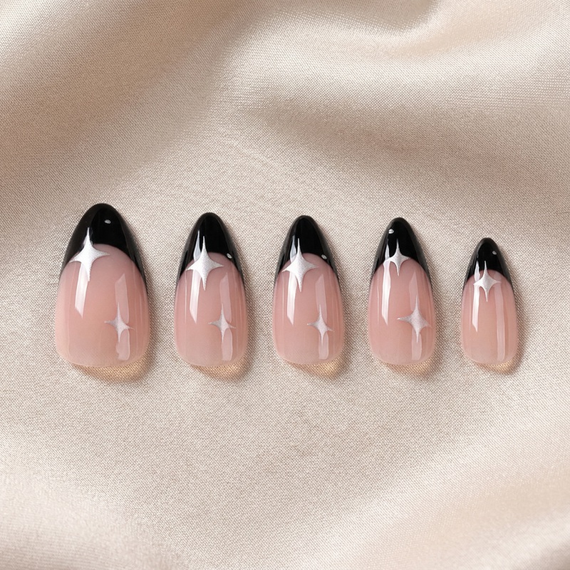 Silver Cosmos Black Nails