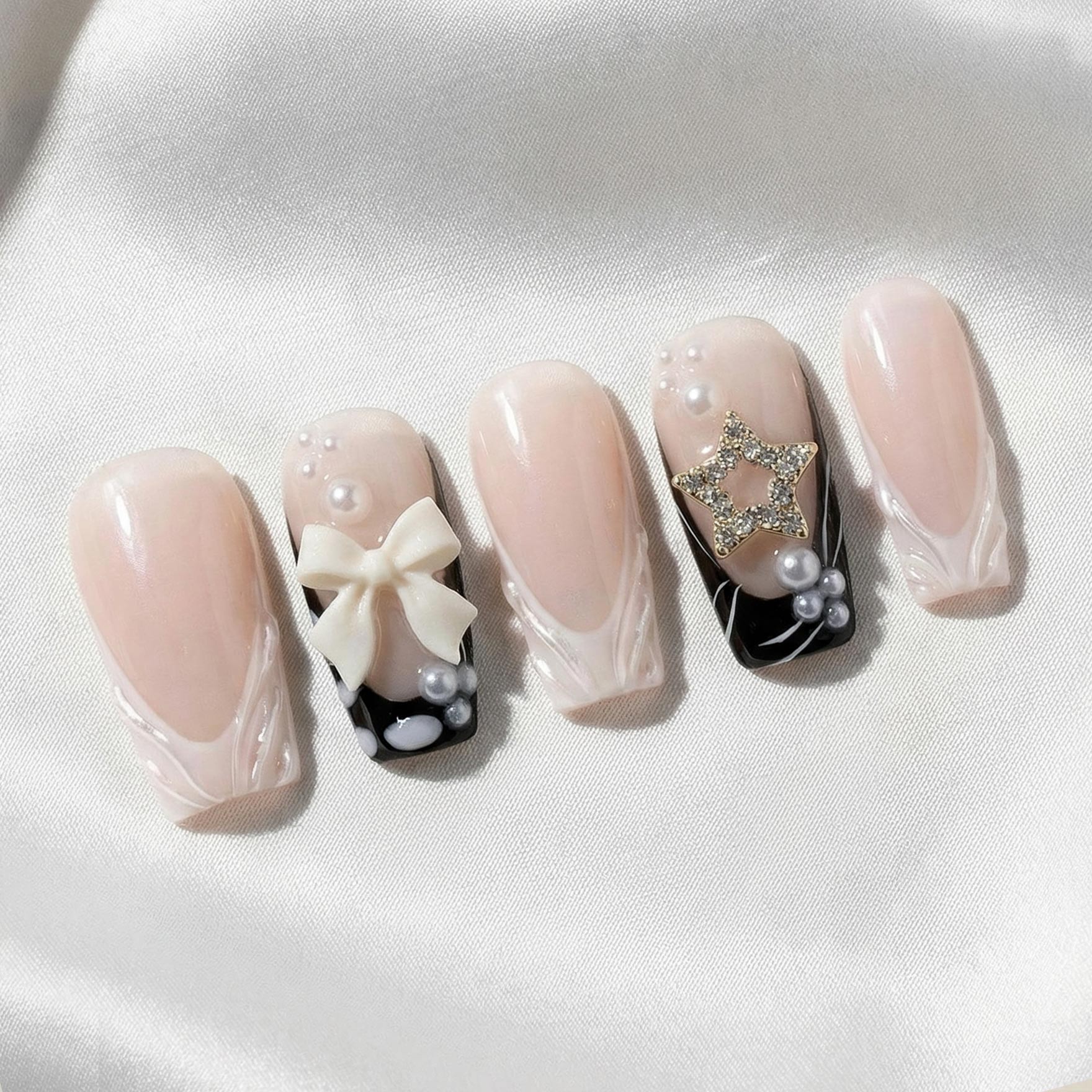 Bow Water Ripple Pink Nails