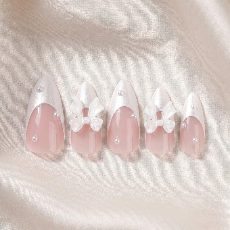Dainty Bow Pink Nails