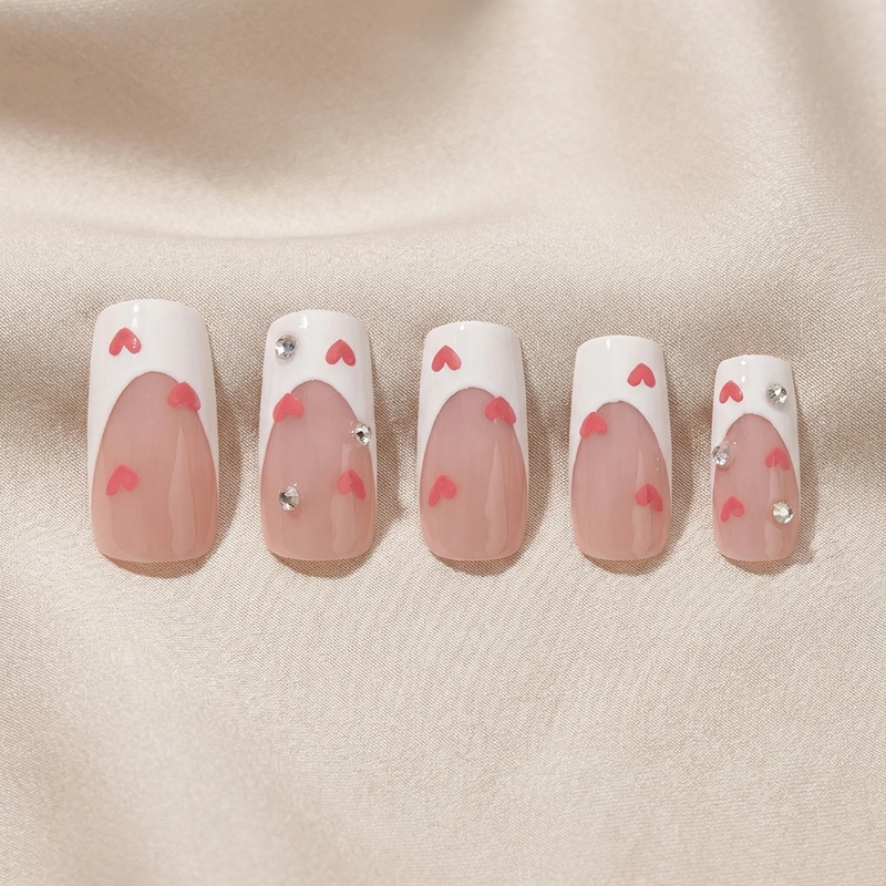 Heart Jewel White Nails