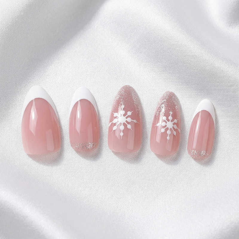Snowflake Glitter Pink Nails