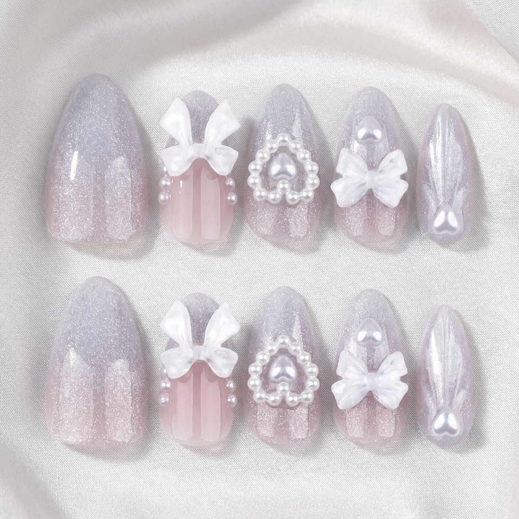 Diamond Bow Silver Nails
