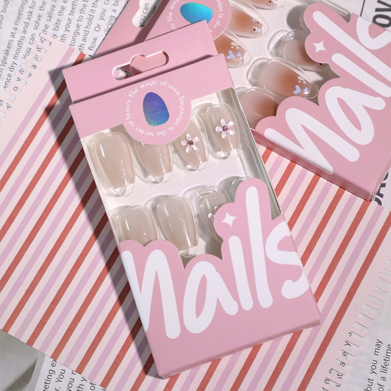 Glassy Petals Pink Nails