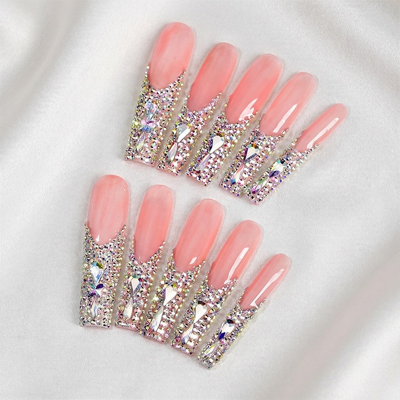 Angel's Tear Rhinestone Pink Nails