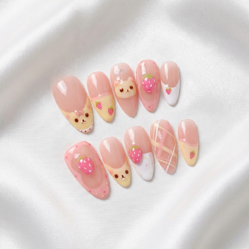 Berry Bear Pink Nails