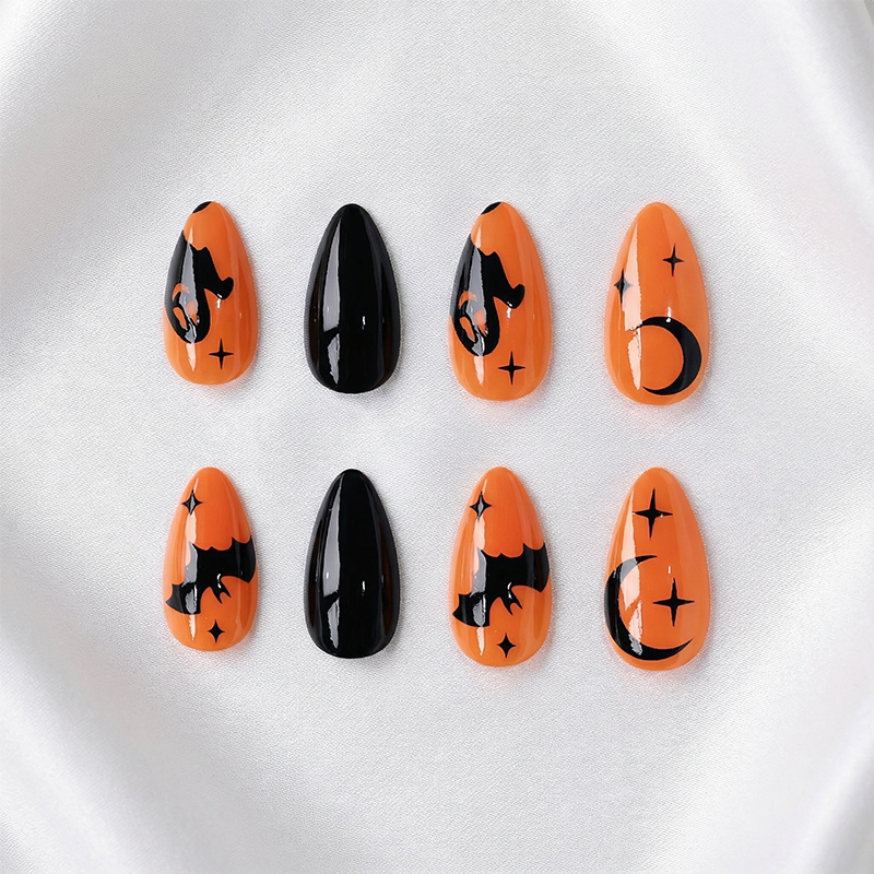 Midnight Bats Orange Nails