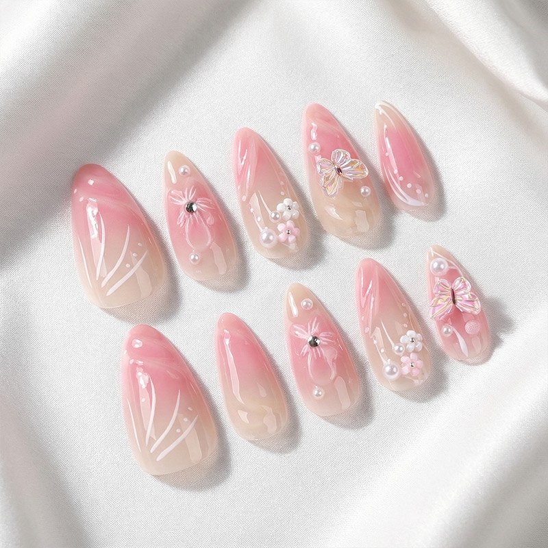 Crystal Wings Pink Nails
