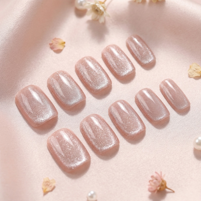 Cat Eye Champagne Nails