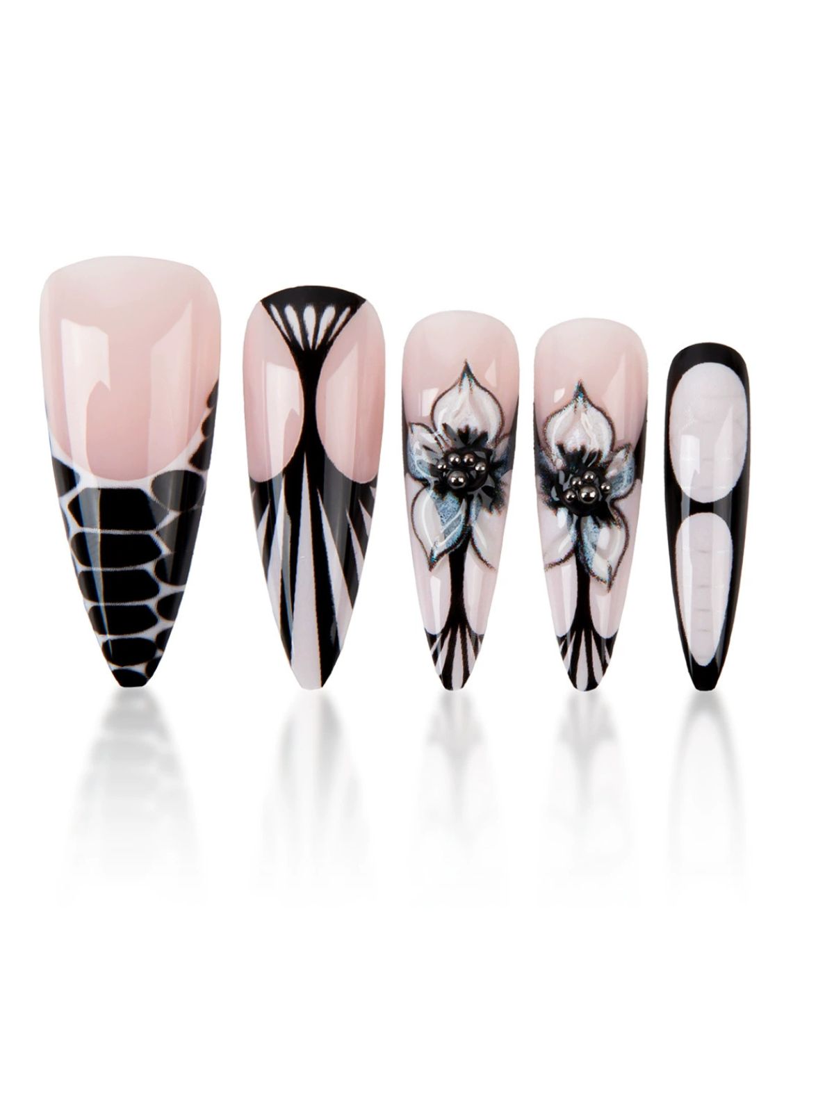 Shadow Flowers Black Nails