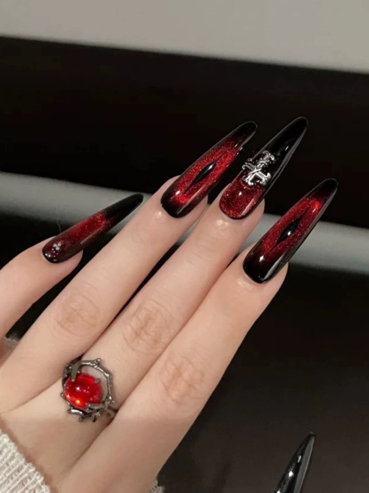 Cross Fire Red Nails
