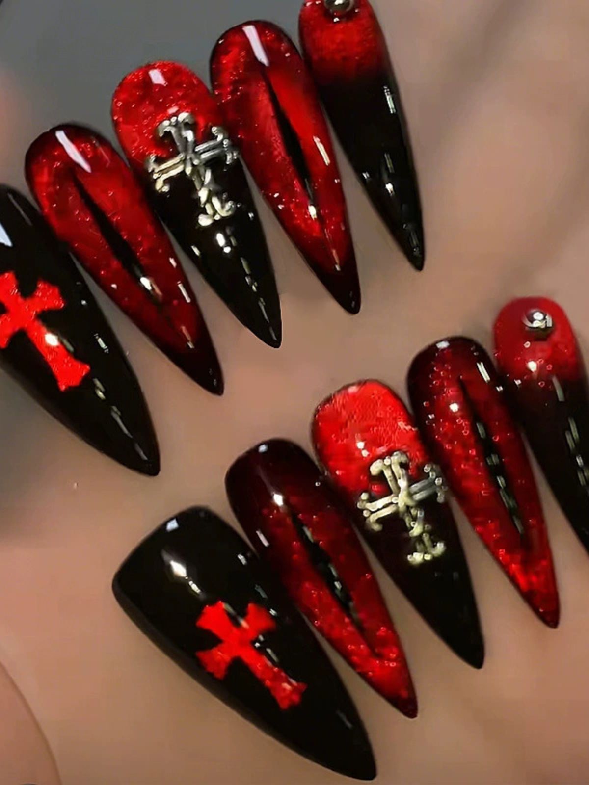 Dark Mystique Red Nails