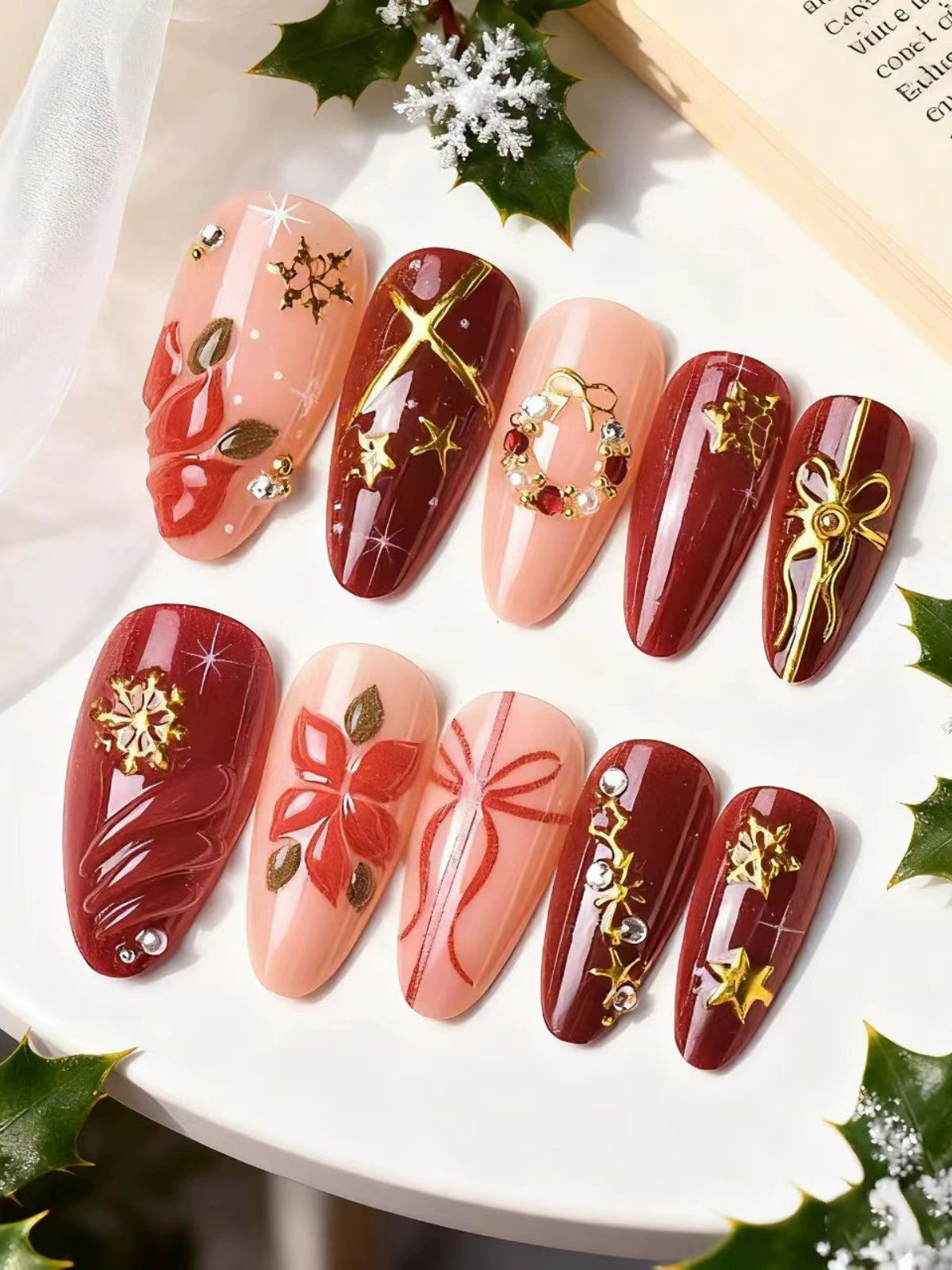 Coral Wreath Red Nails