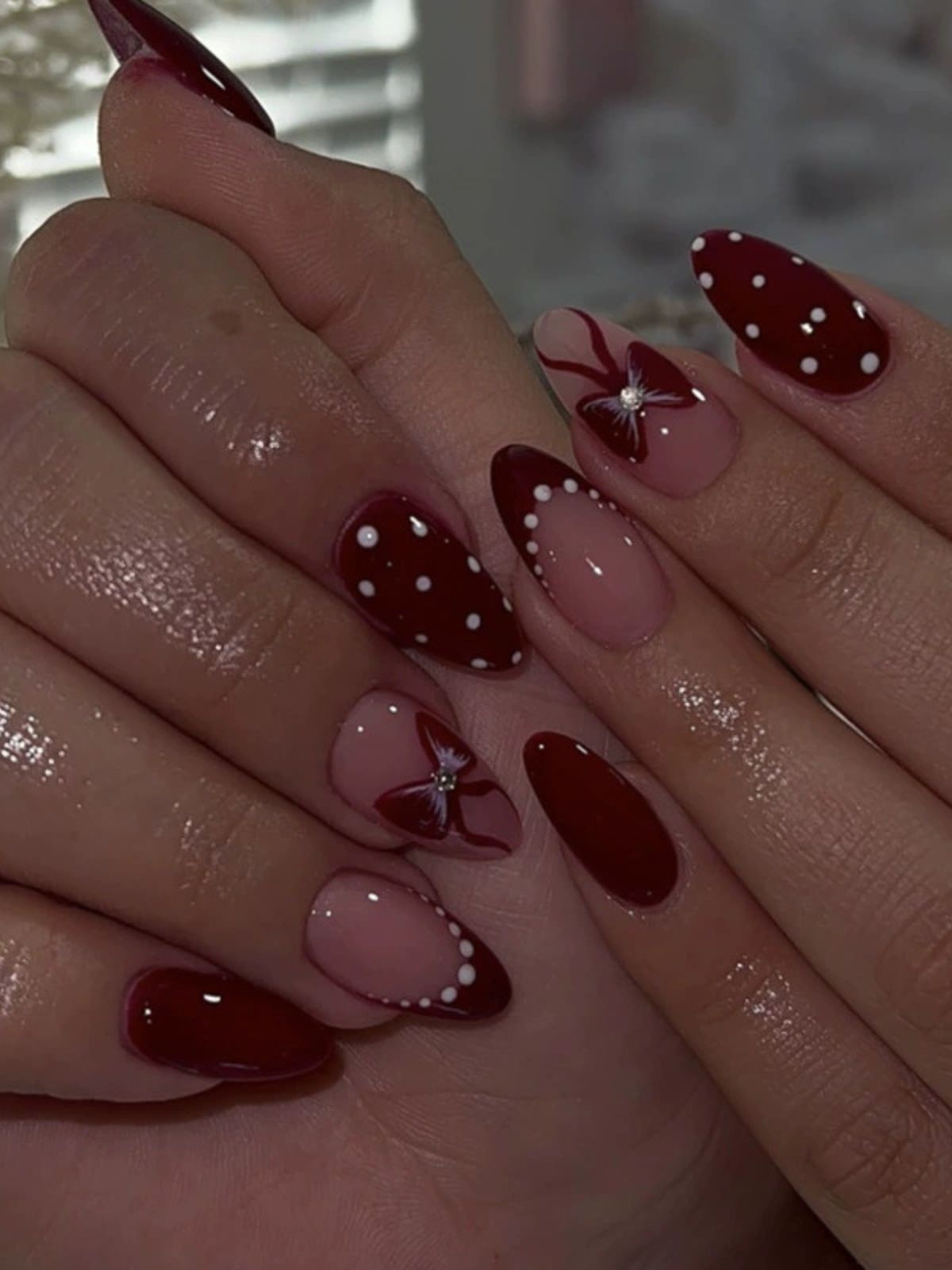 Garnet Dots Red Nails