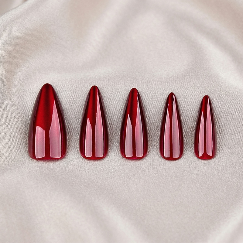 Cat Eye Wine Red Nails