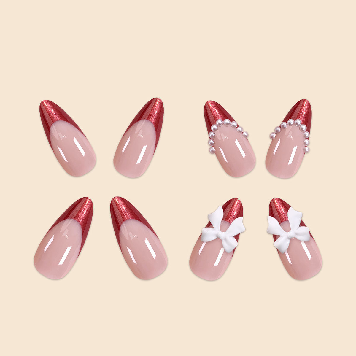 Bow Brilliance Red Nails