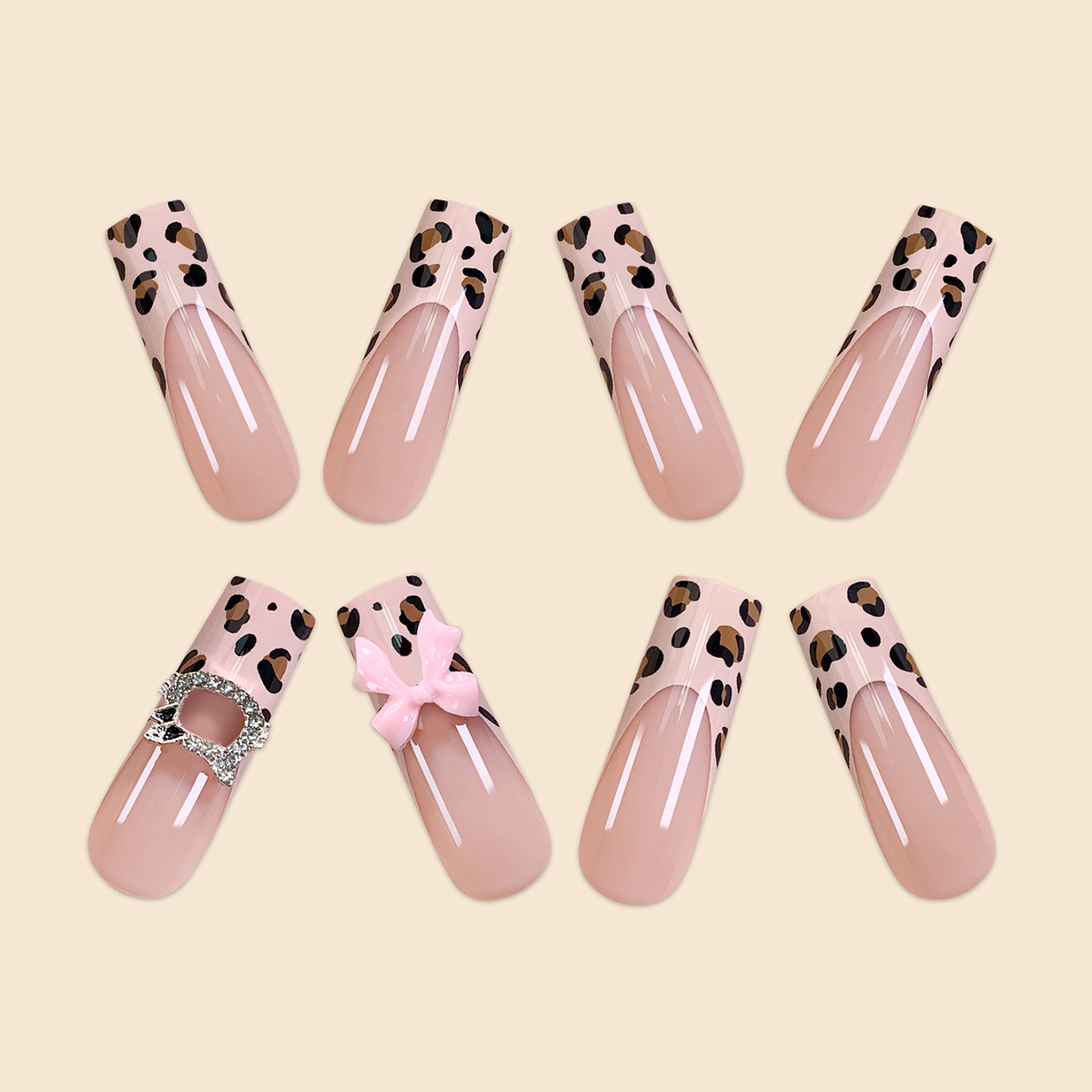 Leopard Latte Pink Nails