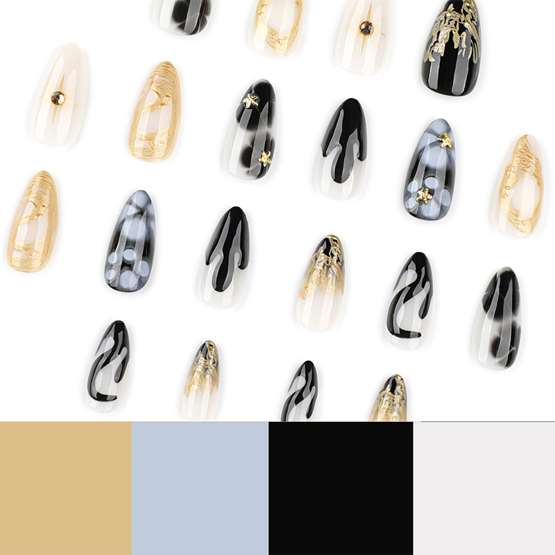 Midnight Gold Black Nails