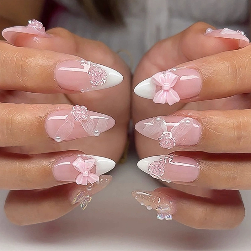 Dainty Bows Pink Nails