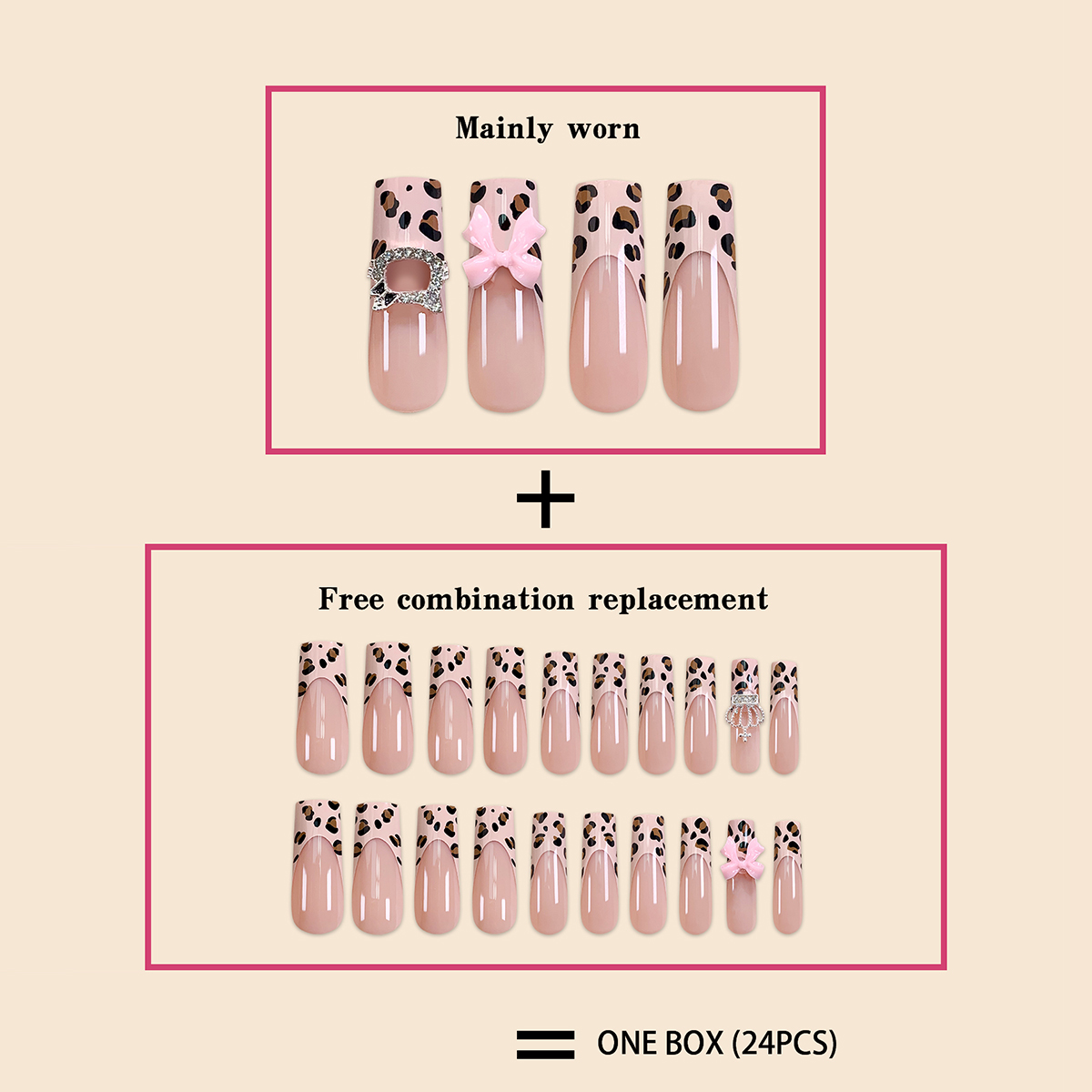 Leopard Latte Pink Nails