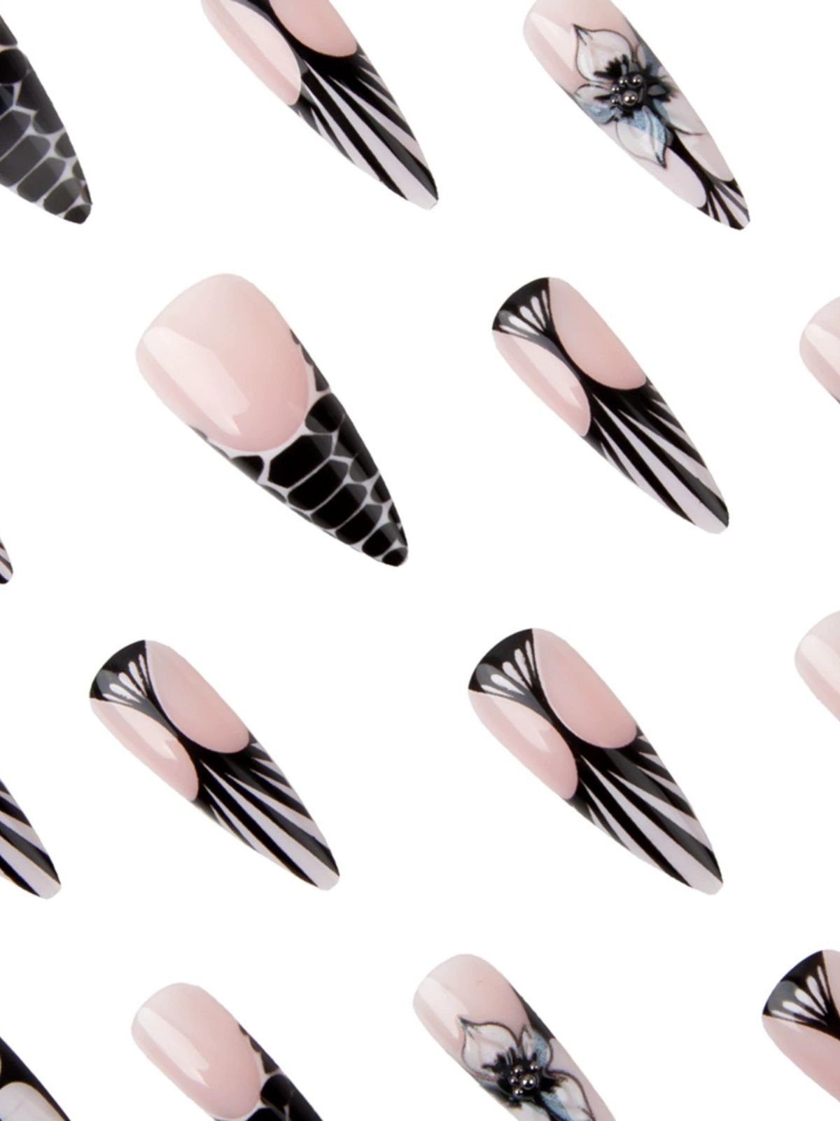 Shadow Flowers Black Nails