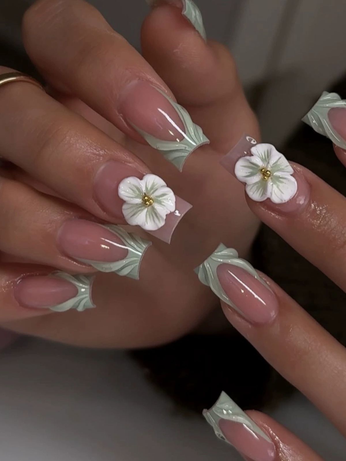 Sage Petal Green Nails