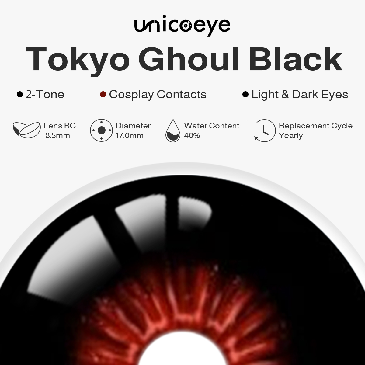 Tokyo Ghoul Black Sclera 17mm Costume Yearly Contact Lenses