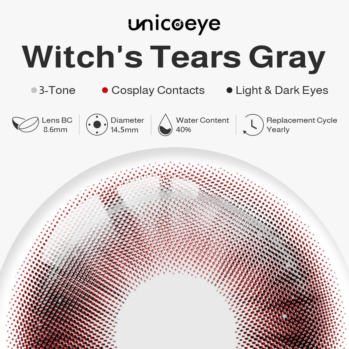 Witch's Tears Gray Costume Yearly Contact Lenses | 2 Pcs