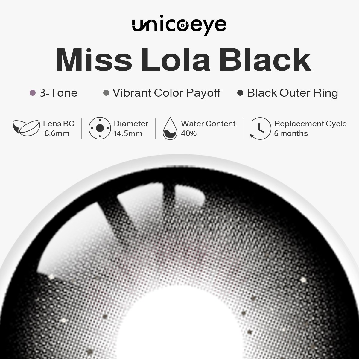 Miss Lola Black 6 Month Contact Lenses| 2 Pcs