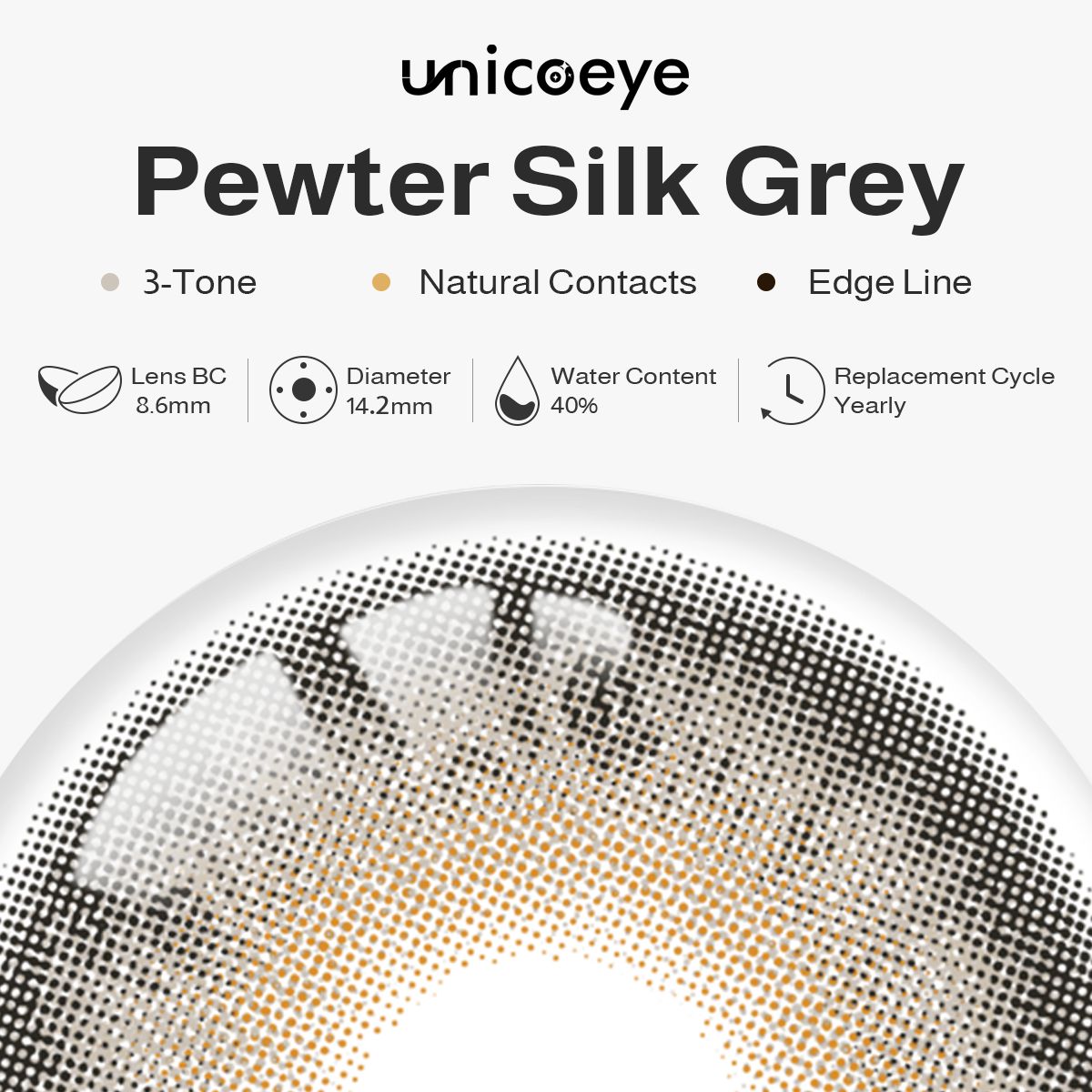 Pewter Silk Grey Yearly Contact Lenses | 2 Pcs