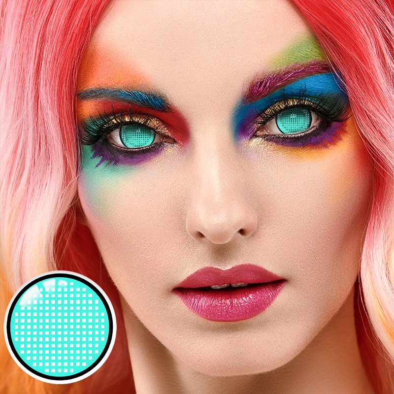 Pixel Grid Cyan Sclera 17mm Costume 6 Month Contact Lenses | 2 Pcs