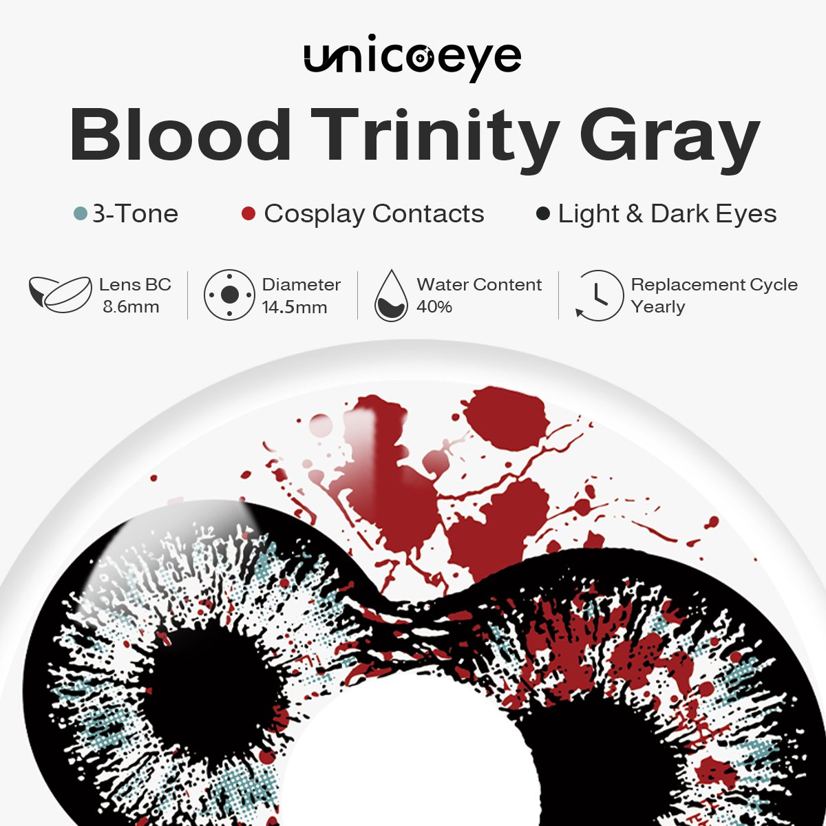 Blood Trinity Gray Costume Yearly Contact Lenses | 2 Pcs