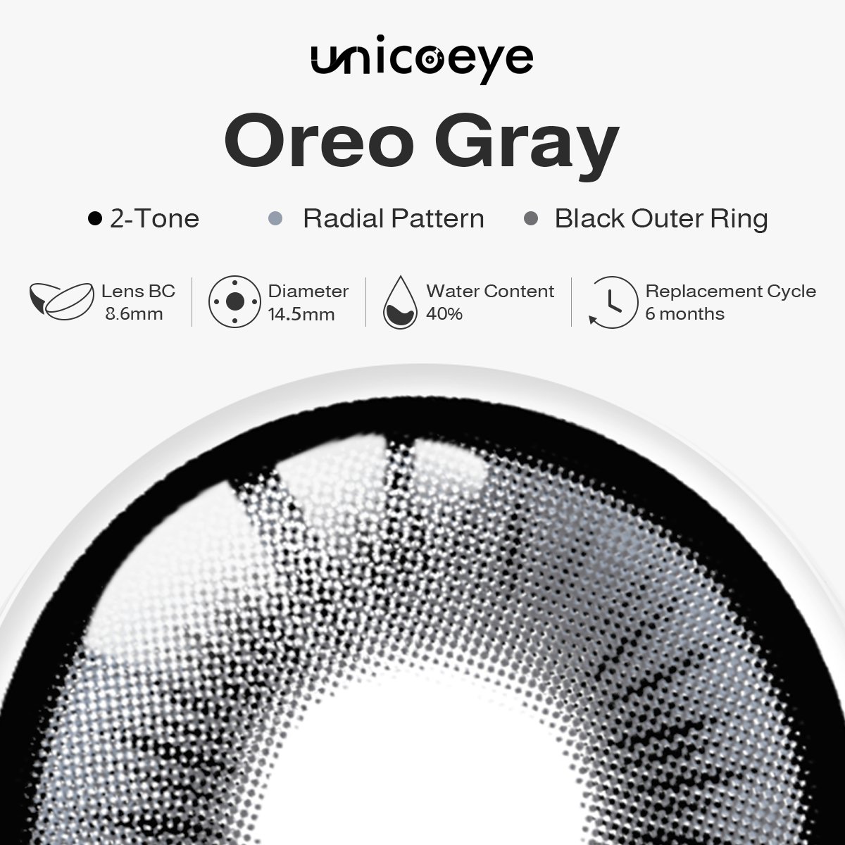 Oreo Gray 6 Month Contact Lenses | 2 Pcs