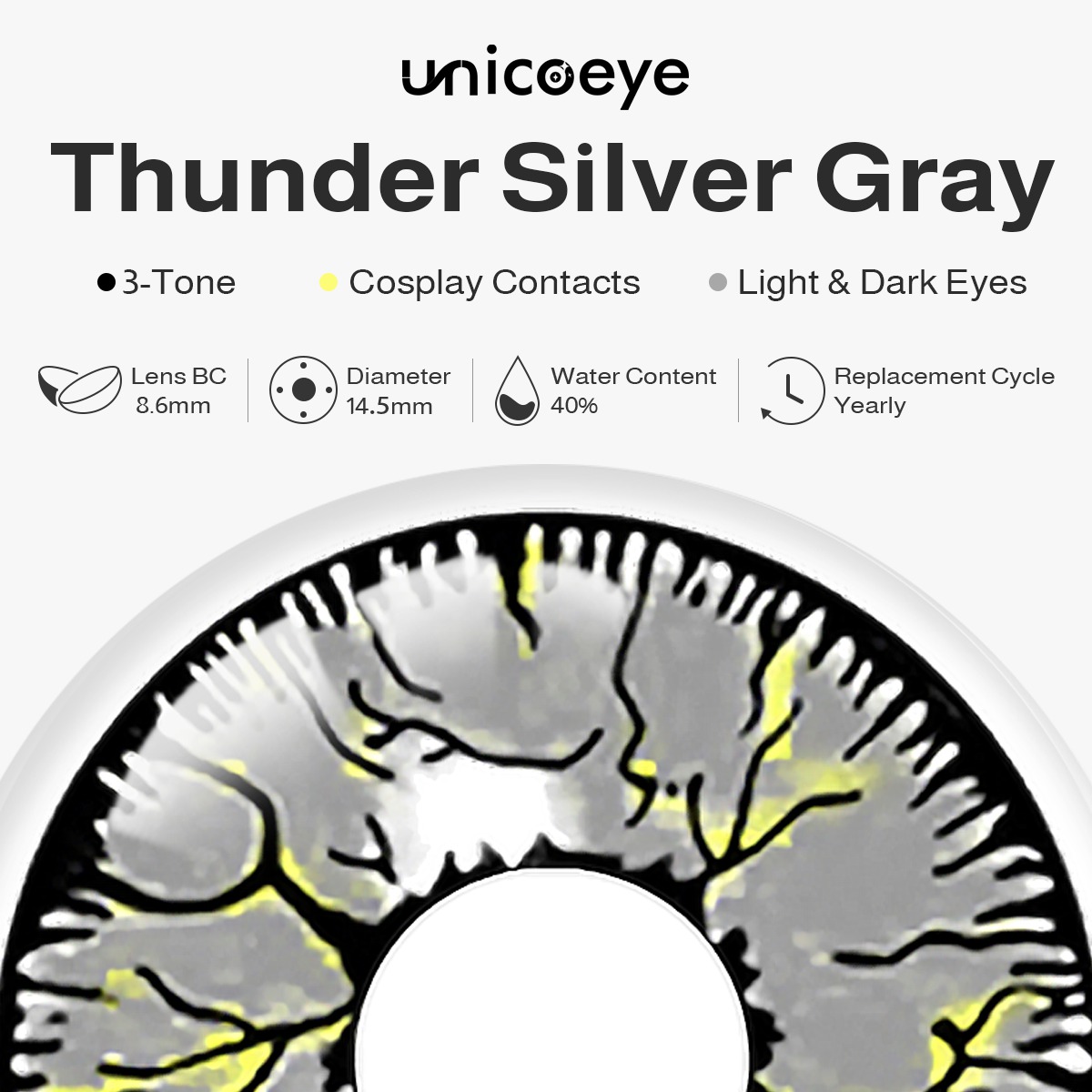Thunder Silver Gray Costume Yearly Contact Lenses | 2 Pcs