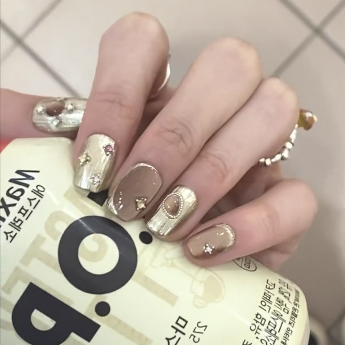 Glitter Latte Khaki Nails