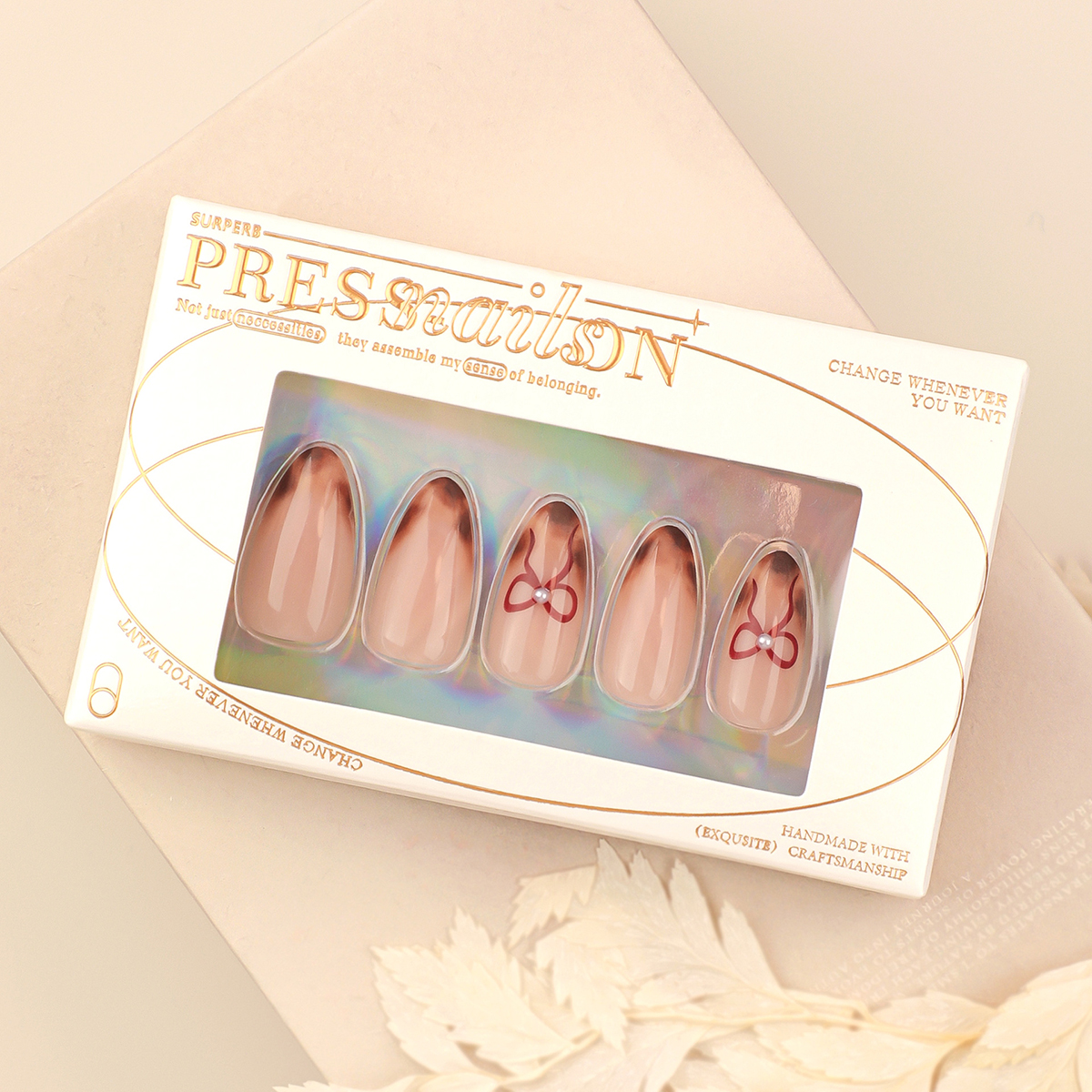 Leopard Bow Brown Nails