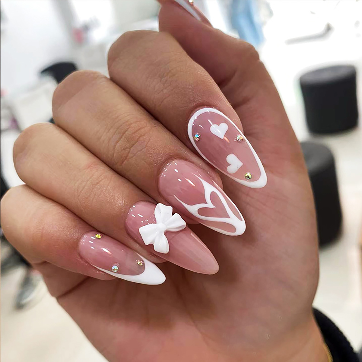 Flaming Hearts Pink Nails
