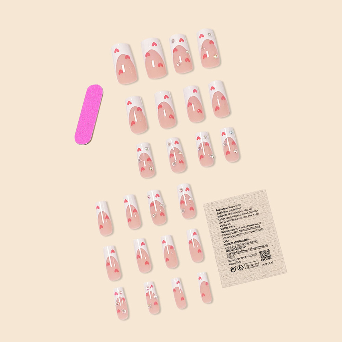 Heart Jewel White Nails