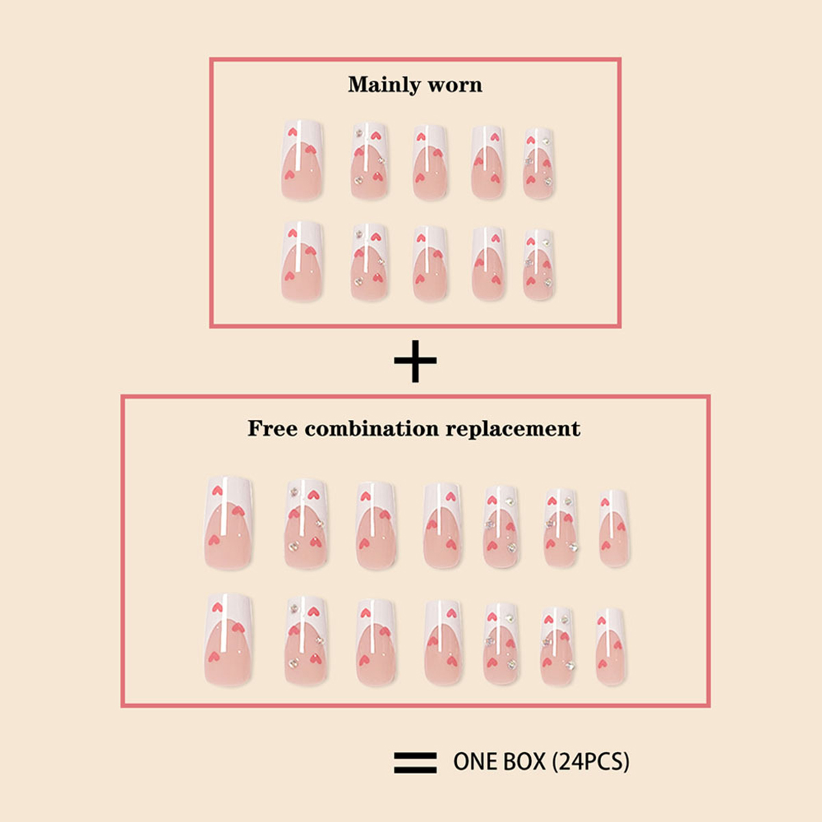 Heart Jewel White Nails