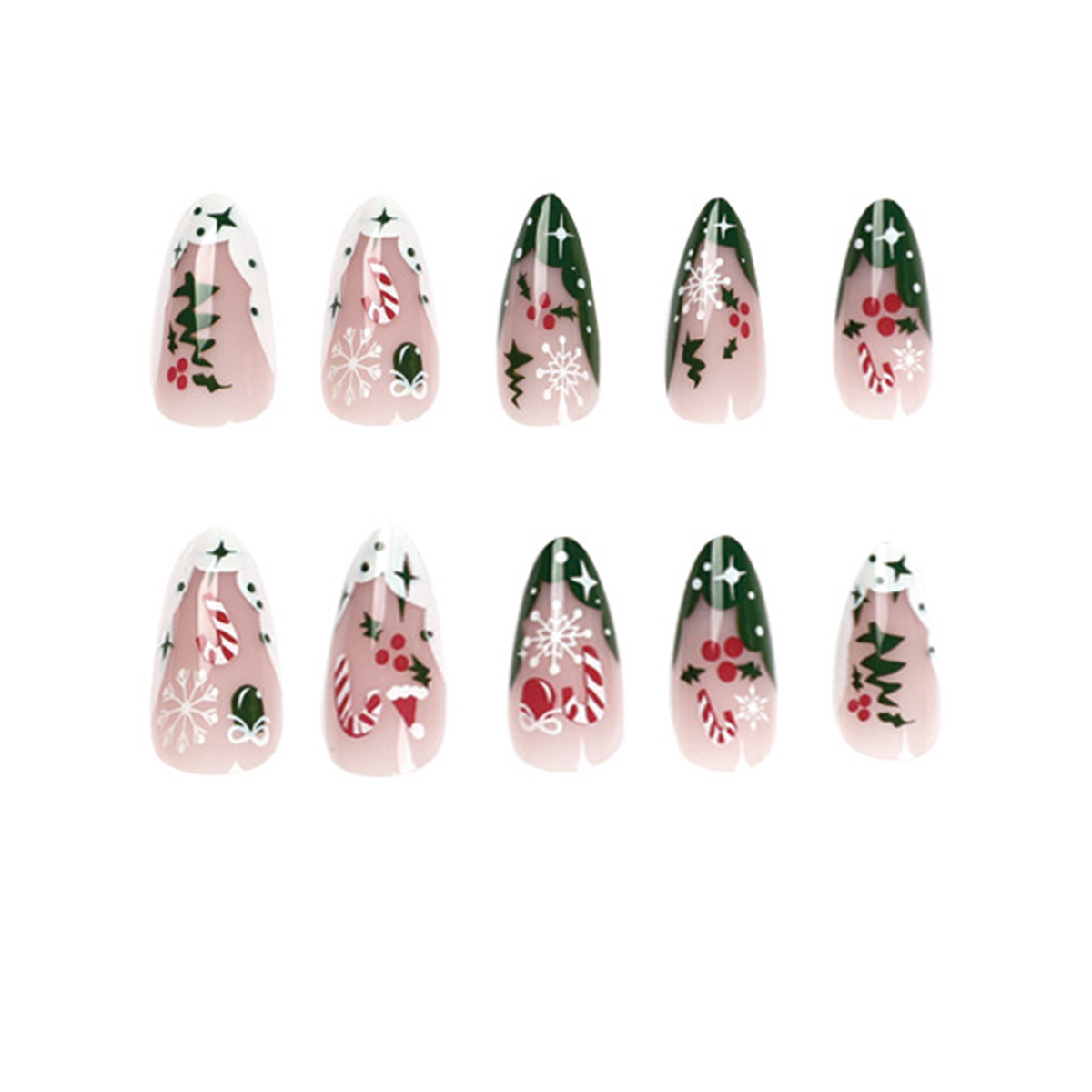 Christmas French Green & White Nails