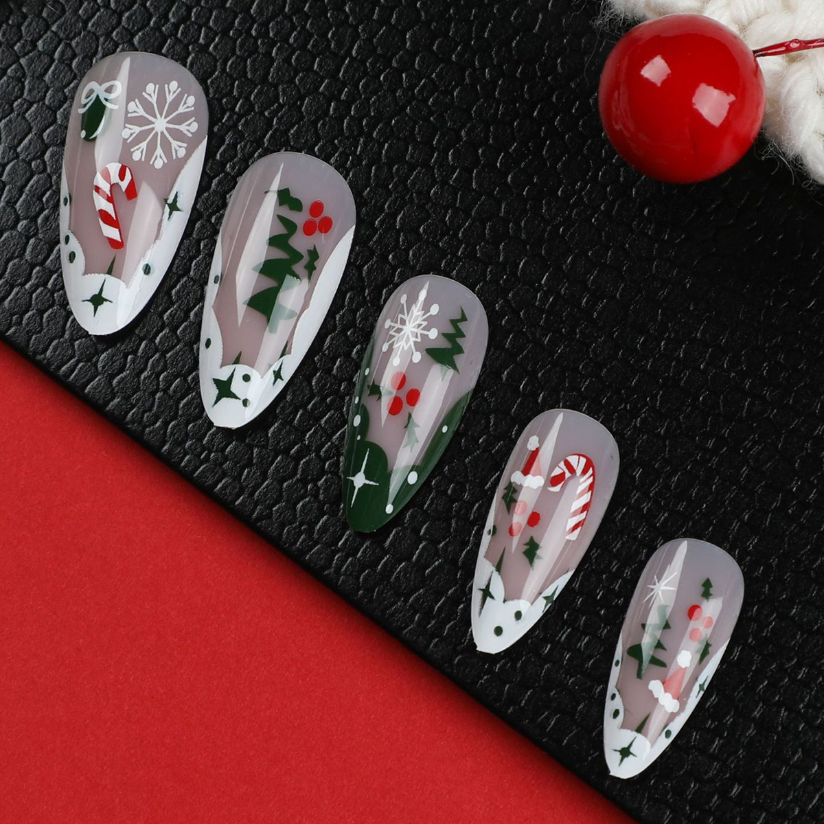 Christmas French Green & White Nails