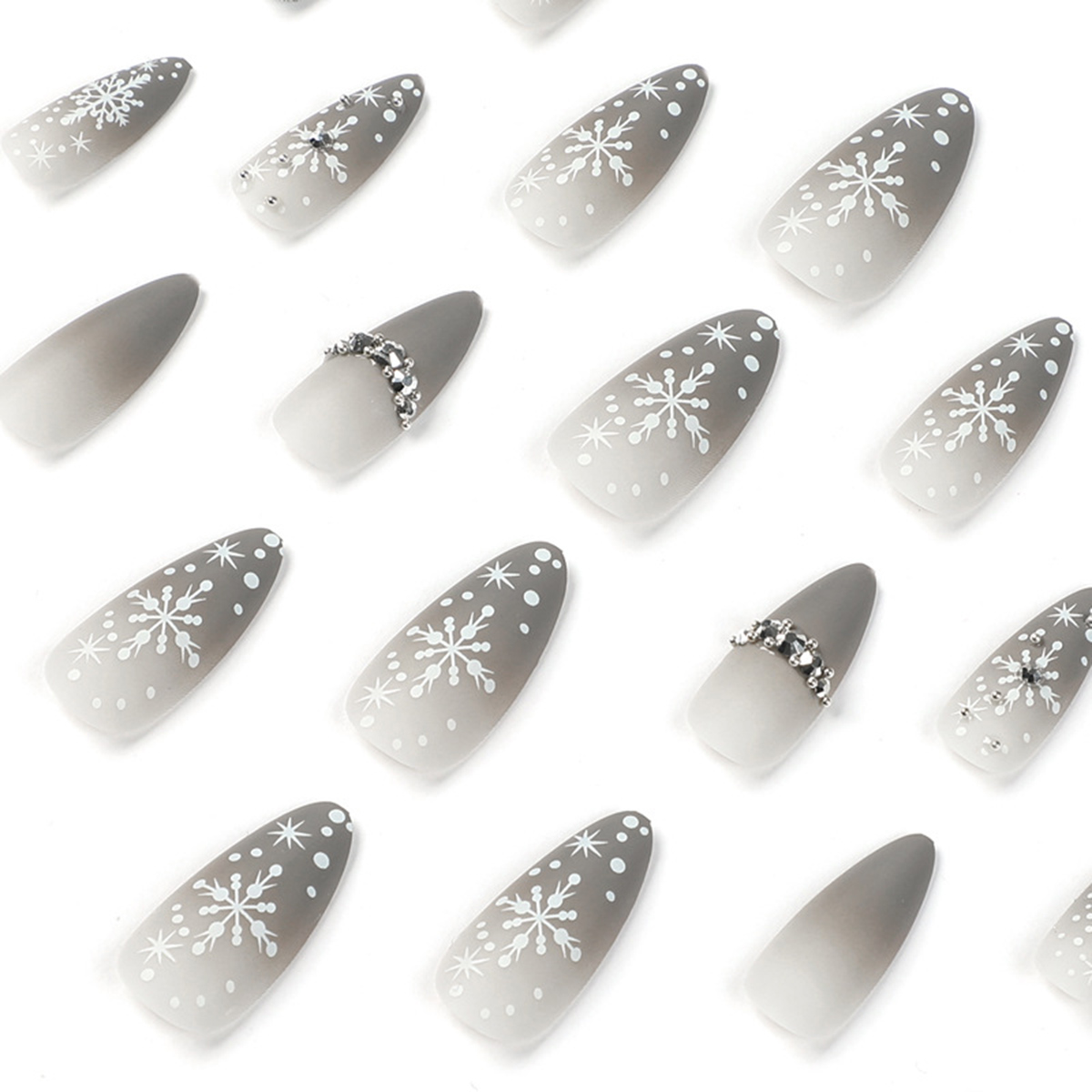 Snowflake Rhinestone Gray Nails