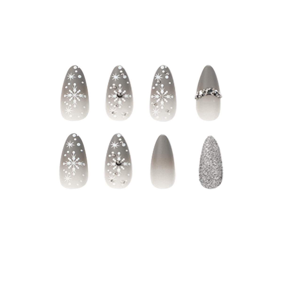 Snowflake Rhinestone Gray Nails
