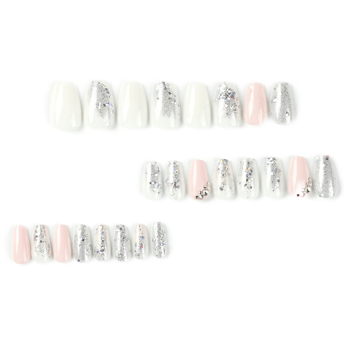 Pink & White Glitter Nails