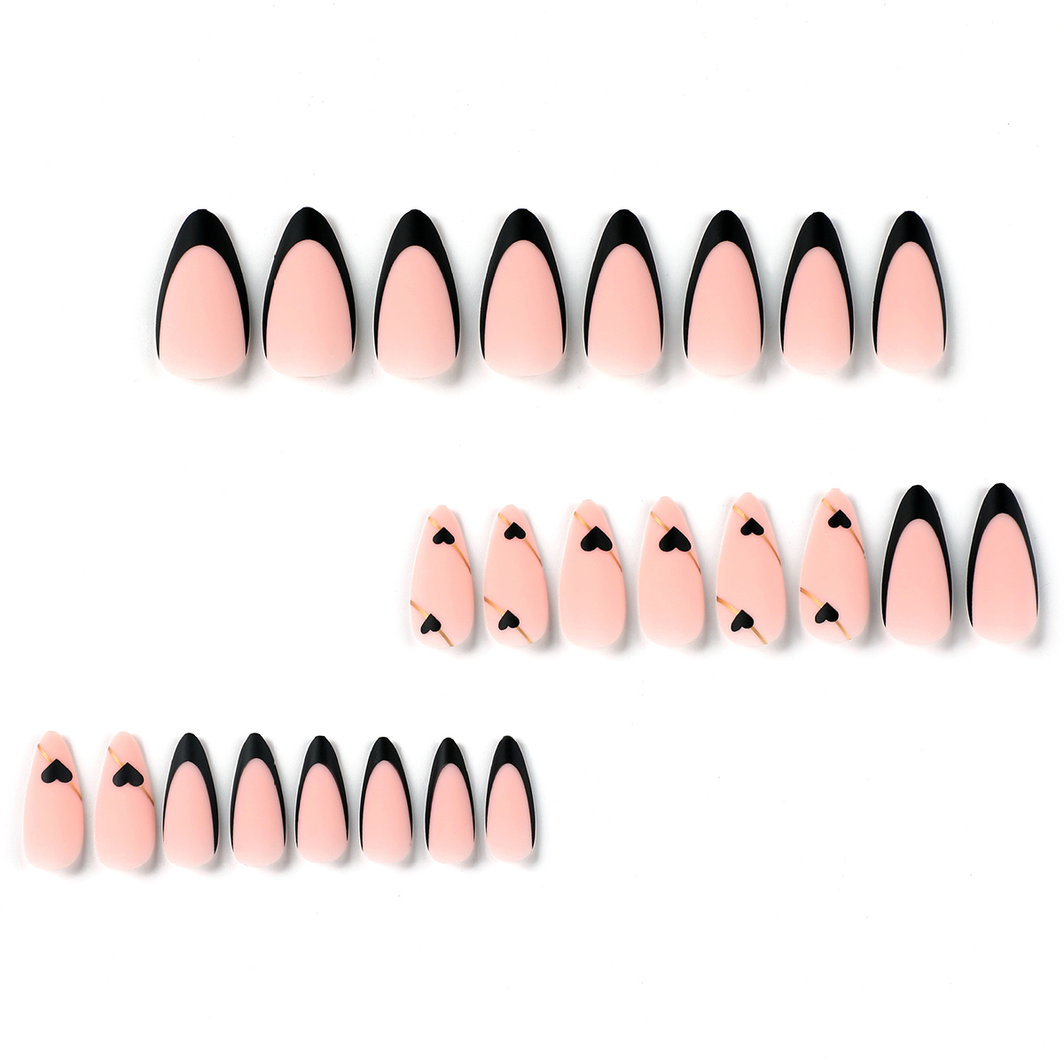 Love Heart Gold Line Pink Nails