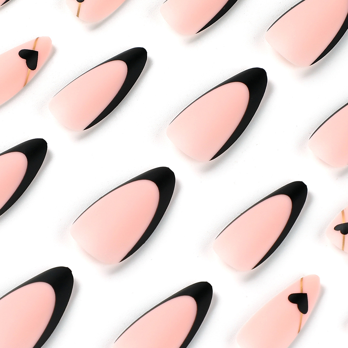 Love Heart Gold Line Pink Nails