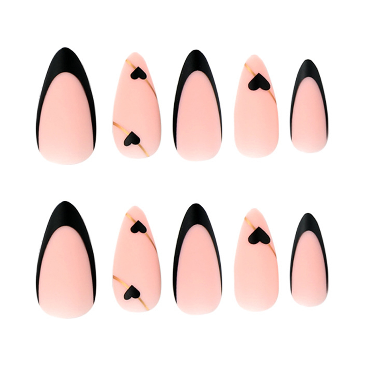 Love Heart Gold Line Pink Nails