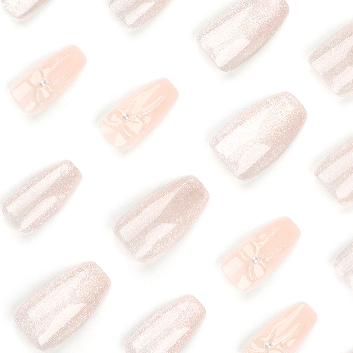 Bow Glitter Pink Nails