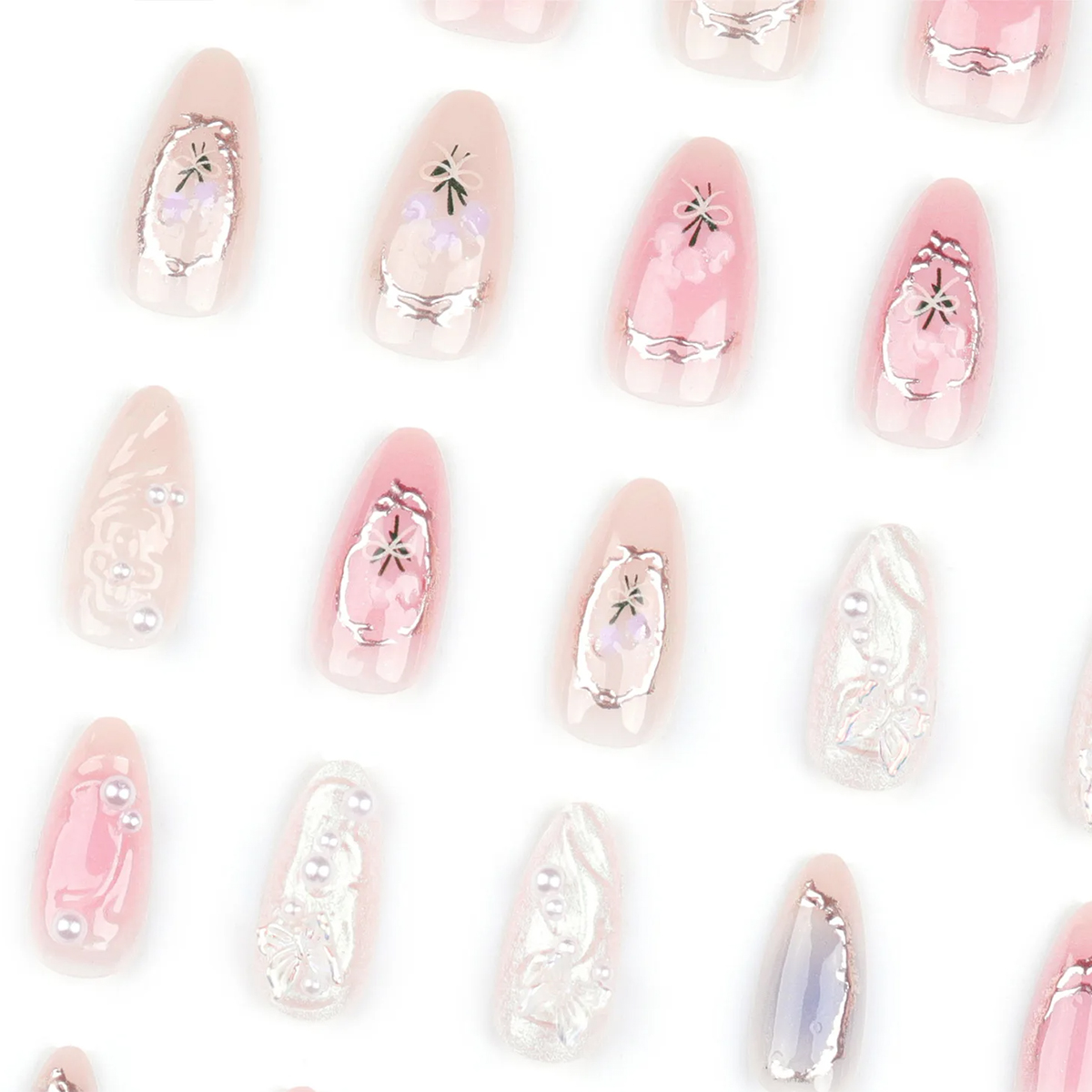 Floral Diamond White Nails