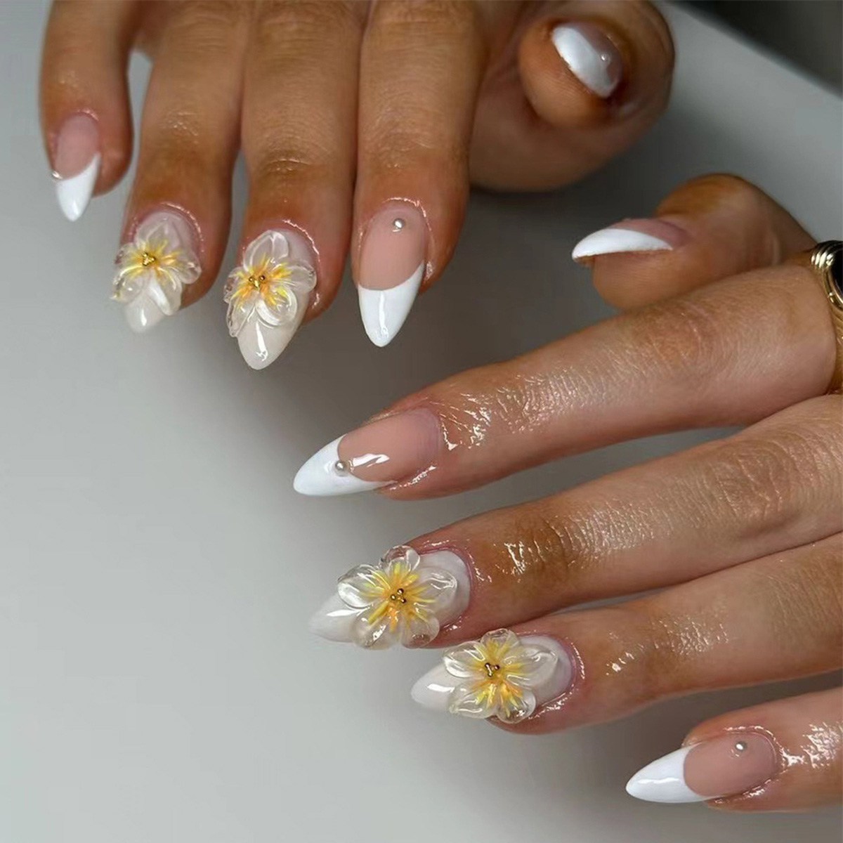Glass Flower Pink Nails
