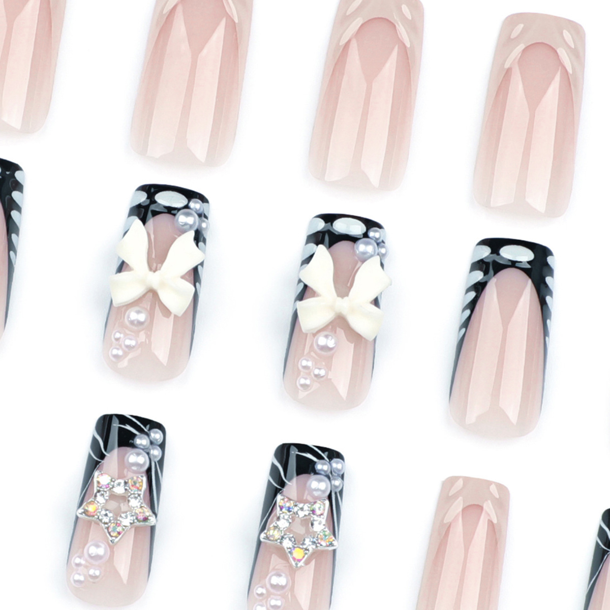 Bow Water Ripple Pink Nails